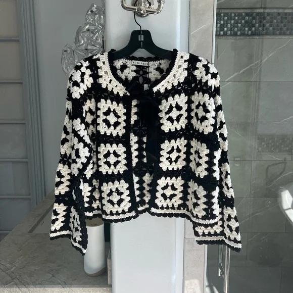 ALICE + OLIVIA ANDERSON CROPPED BOXY CARDIGAN WITH BOW